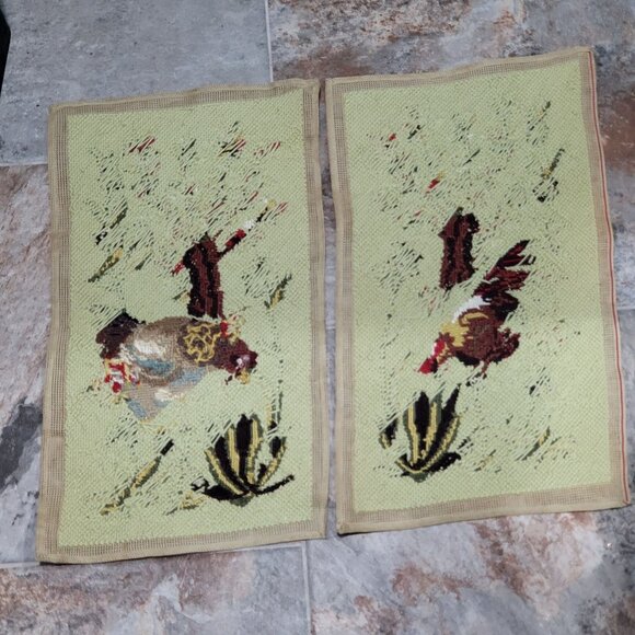 Handmade Finished Pair Completed Cross Stitch Rooster Hen Chicken Embroidery Unf - Picture 3 of 16